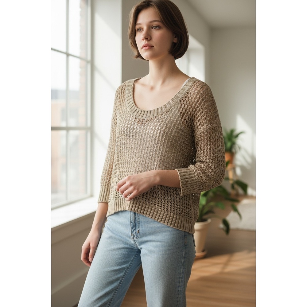 Wet Seal Crochet 3/4 sleeve knit top sweater Women's Size Medium/Small Boho Y2K